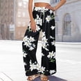 thumbnail image 5 of WTOBBY Women's Summer Boho Floral Print Wide Leg Palazzo Pants Featuring High Waist Elastic Drawstring and Pockets for Comfortable Lightweight Style ,Black L, 5 of 7