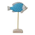thumbnail image 2 of Escultura de pez de madera sobre soporte, regalo de verano oceánico, decoración náutica coleccionable para el hogar. Azul claro, 2 of 8