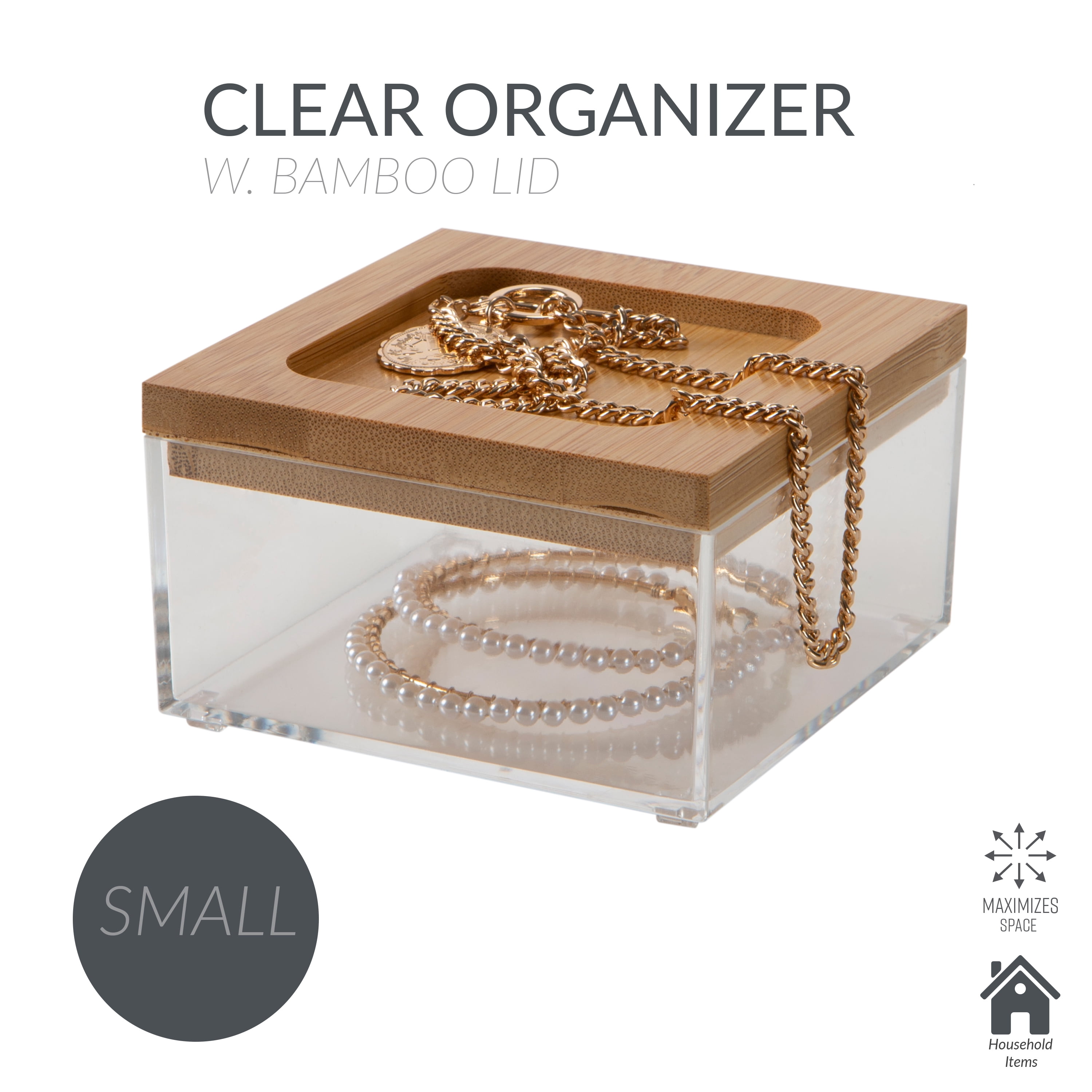 Simplify Square Clear Jewelry and Cosmetic Organizer Box with Bamboo Lid