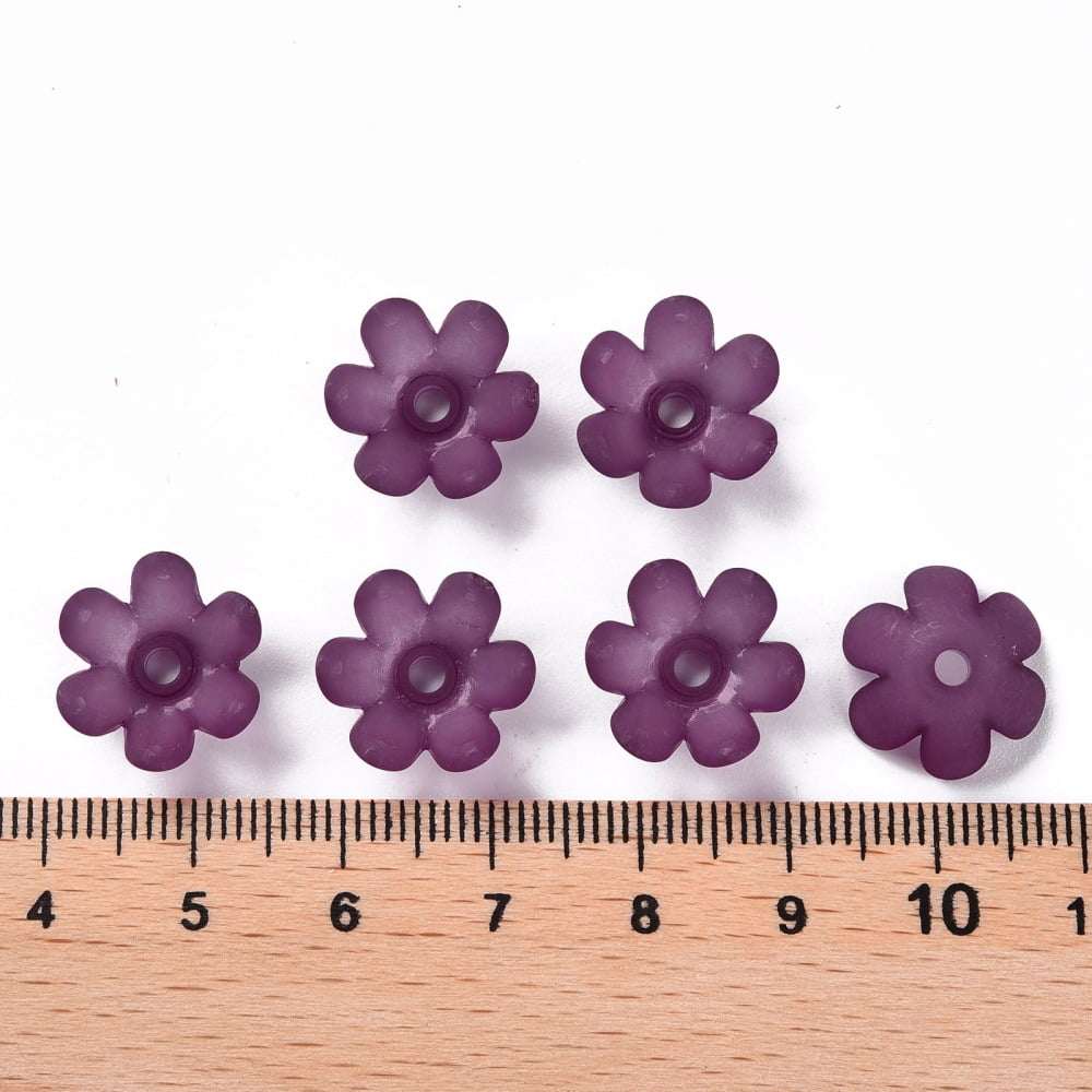 Frosted Acrylic Bead Caps 6-Petal Flower Dark Orchid 14x6mm Hole: 2mm about 1660pcs/500g