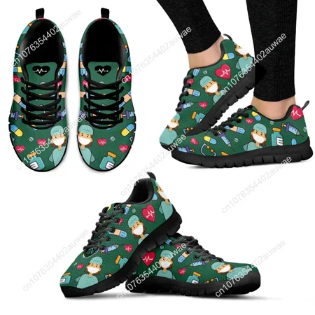 

Scarpe da ginnastica per infermiere medico da donna stampa ospedaliera medica appartamenti in rete leggera da donna Casual prima