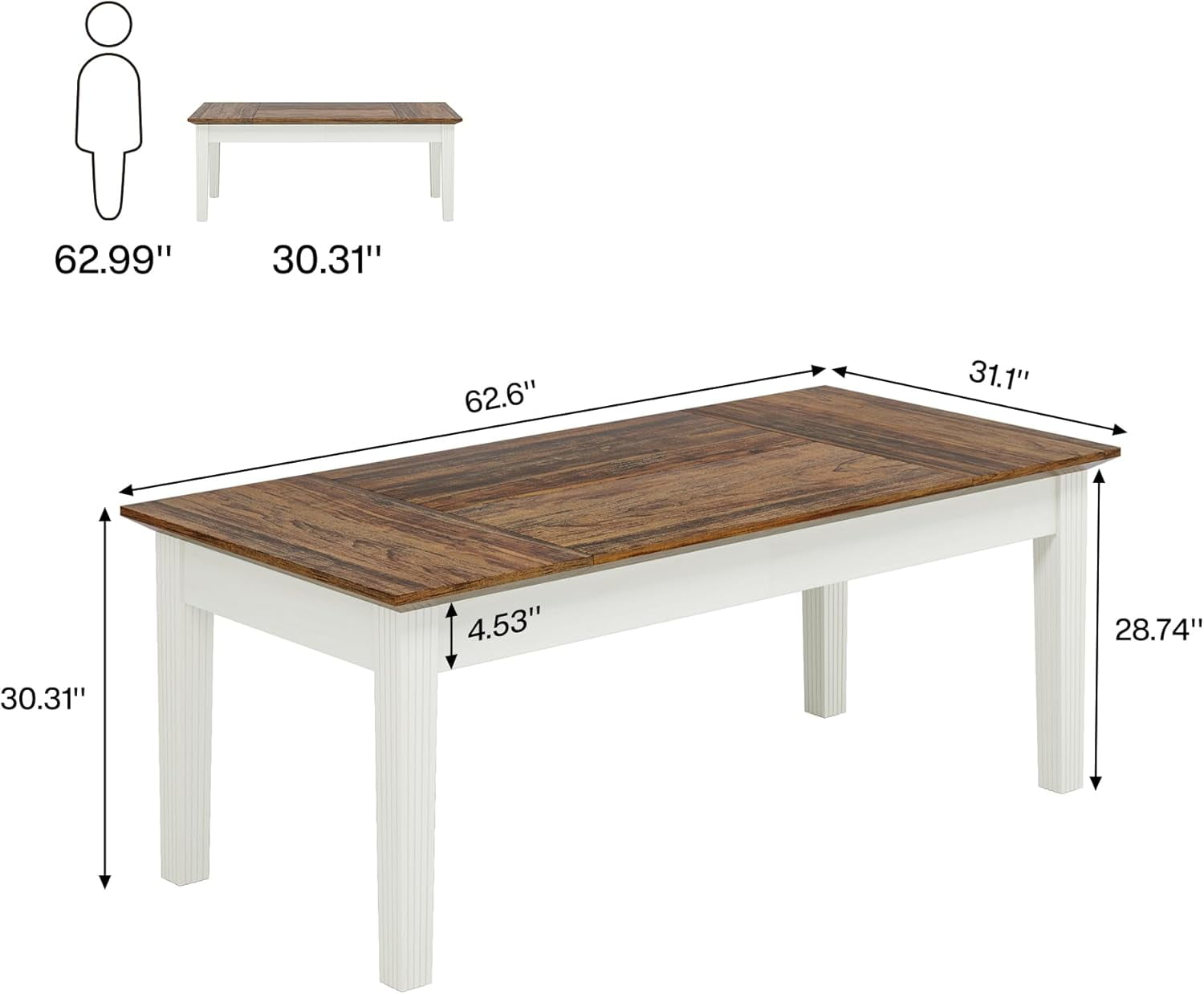 Tribesigns 62" Kitchen Table for 4-6 People, Farmhouse Wooden Dining Table for Kitchen, Brown