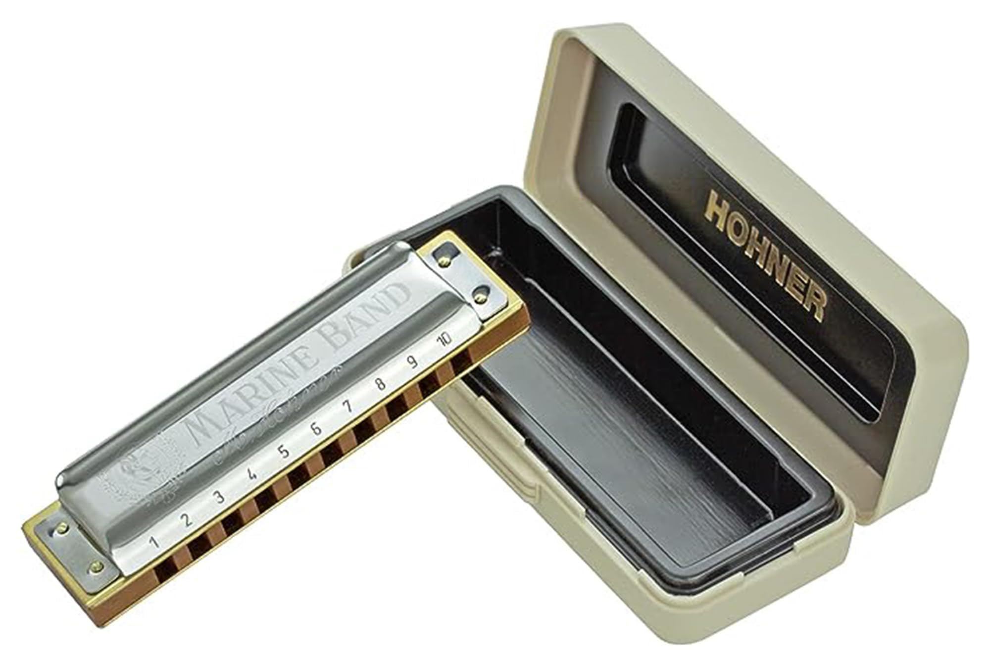 Hohner Marine Band 1896 Classic Harmonica - Key of Bb Bundle with Case, Key Stickers, Instructional Manual, and Austin Bazaar Polishing Cloth