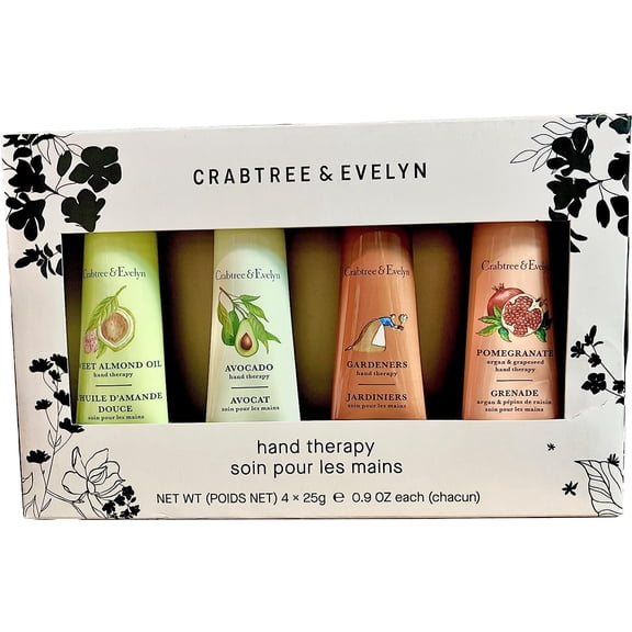 Crabtree & Evelyn 4-Pack Hand Therapy Set - Almond, Avocado, Gardeners, Pomegranate - Moisturizing, All Skin Types, 3.6oz