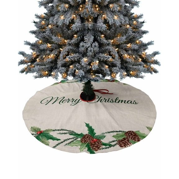 Christmas Pinecone Christmas Tree Skirt 48 Inches Large Christmas Skirt Tree, Xmas Botanical Rustic Berry Tree Skirt Christmas Decorations for Fireplace Party Holidays Indoor Outdoor