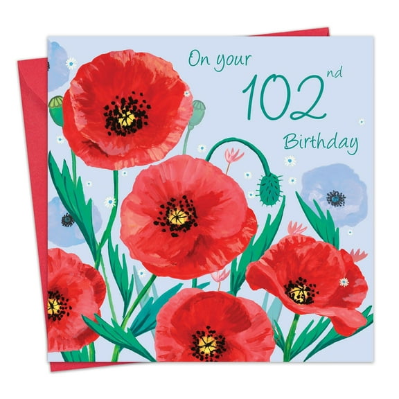 Twizler 102nd Birthday Card for Women - Poppies Floral - Female Age 102 Year Old Happy Birthday Card for Her
