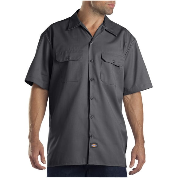 Dickies Mens FLEX Relaxed Fit Short Sleeve Twill Work Shirt, M, Charcoal
