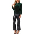 thumbnail image 2 of Blusa elegante casual de terciopelo para mujer con cuello alto y mangas largas en verde oscuro, talla S, 2 of 5