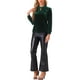 thumbnail image 2 of Blusa elegante casual de terciopelo para mujer con cuello alto y mangas largas en verde oscuro, 2 of 5