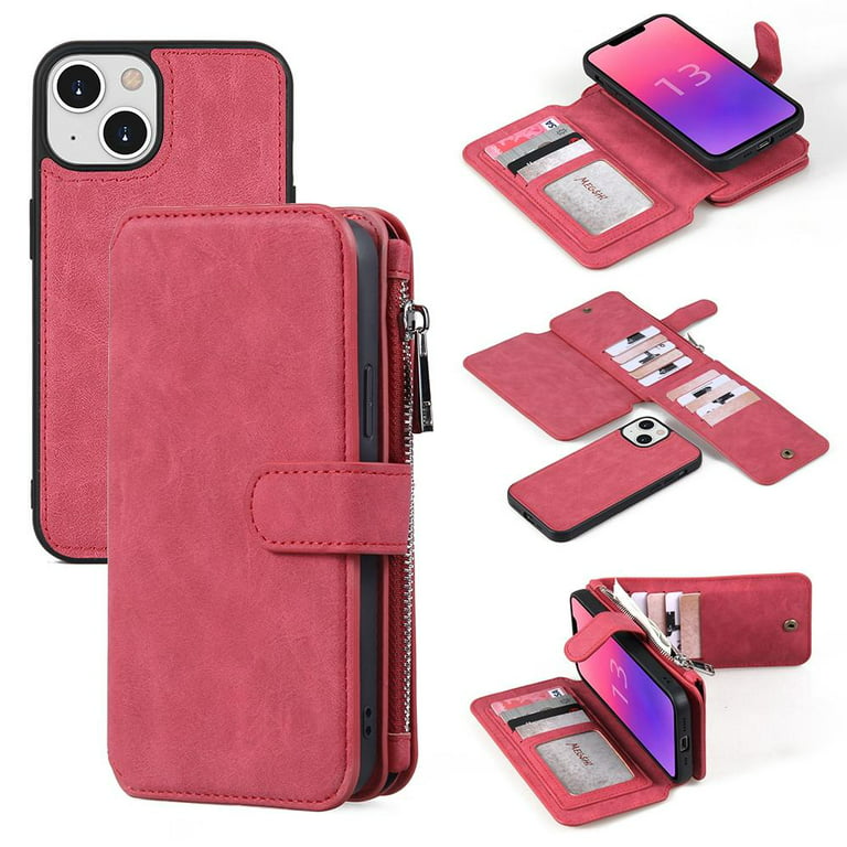 Wallet Case Compatible with iPhone 13/13 Mini/13 Pro/13 Pro Max, 2 in 1  Wallet Protective Flip Cover with Detachable Magnetic Wallet, PU Leather &  14 Card Slots 