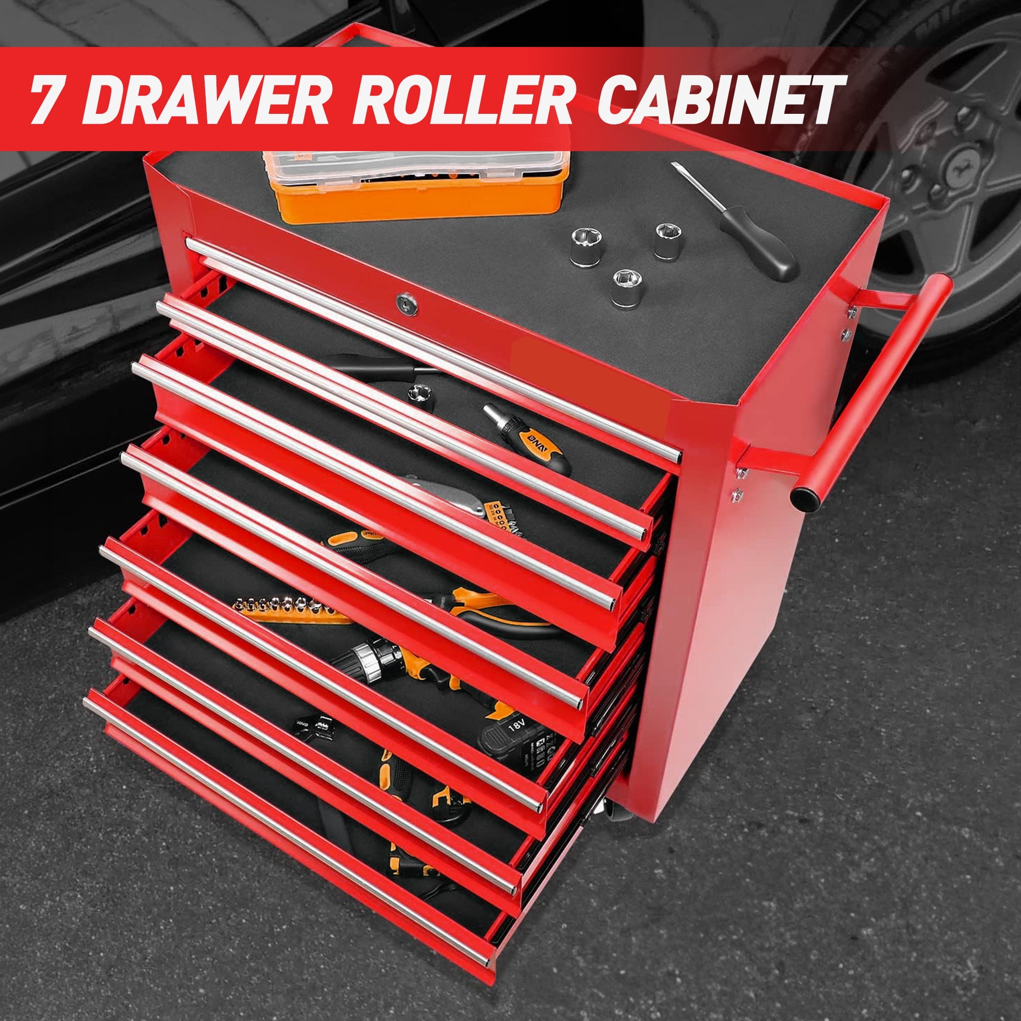 Tool Chest with 7-Drawer Tool Box with Wheels Multifunctional Tool Cart