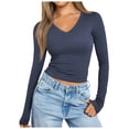 thumbnail image 1 of Chemises à Manches Longues pour Femmes Col en V Sortie Ajustée Crop Top Décontracté Mode Automne 2025, 1 of 5
