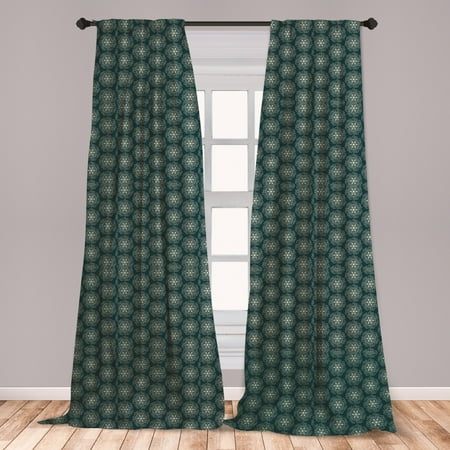 Vintage Teal Curtains Victorian Curtains 2 Panels Set, Vintage Stars and Abstract Geometric Swirls Pattern Timeless Motifs, Window Drapes for Living Room Bedroom, Dark Teal and Pale Green, by Ambesonne ()