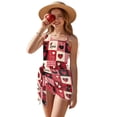 thumbnail image 2 of FUIALDOLG Love Theme Girl Swimsuits Red Love Heart Plaid Black Cat Girls' One-Piece Swimwear with Beach Sarong Wrap Skirt Teen Girl Modest Swim Suit Sun Protection Bikini Coverup Beach Outfits,7-8Y, 2 of 7