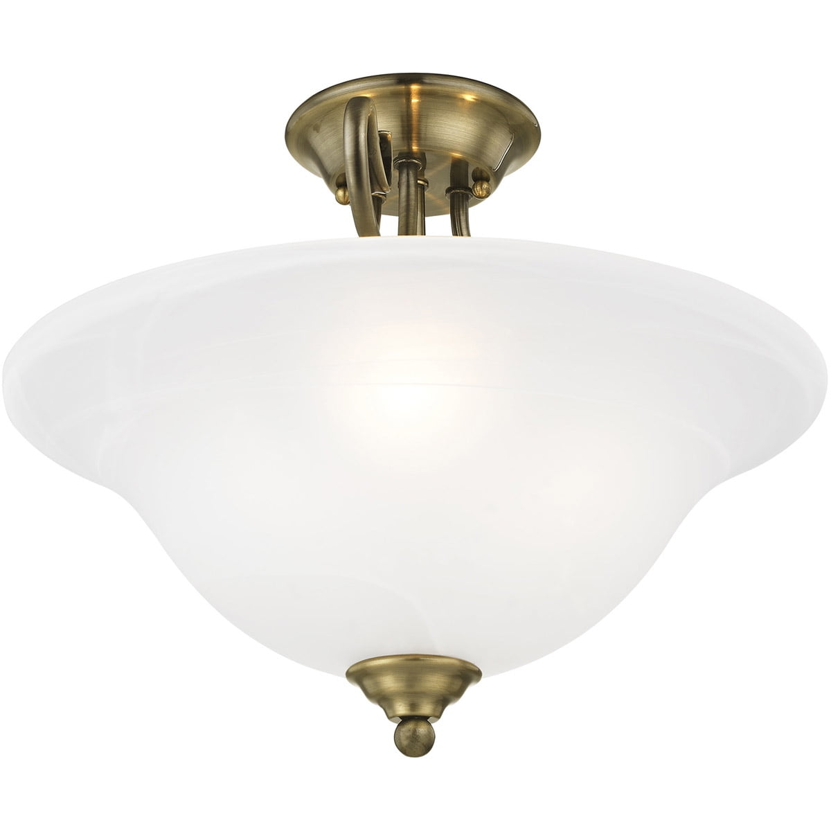 3 Light Antique Brass Ceiling Light fixture with White Alabaster Glass Shade