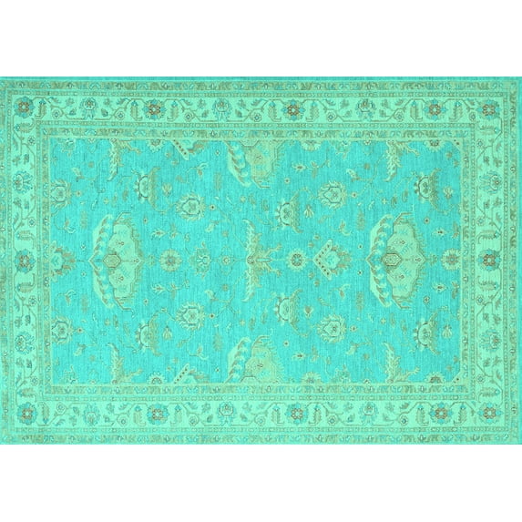 Ahgly Company Indoor Rectangle Oriental Turquoise Blue Traditional Area Rugs, 8' x 12'