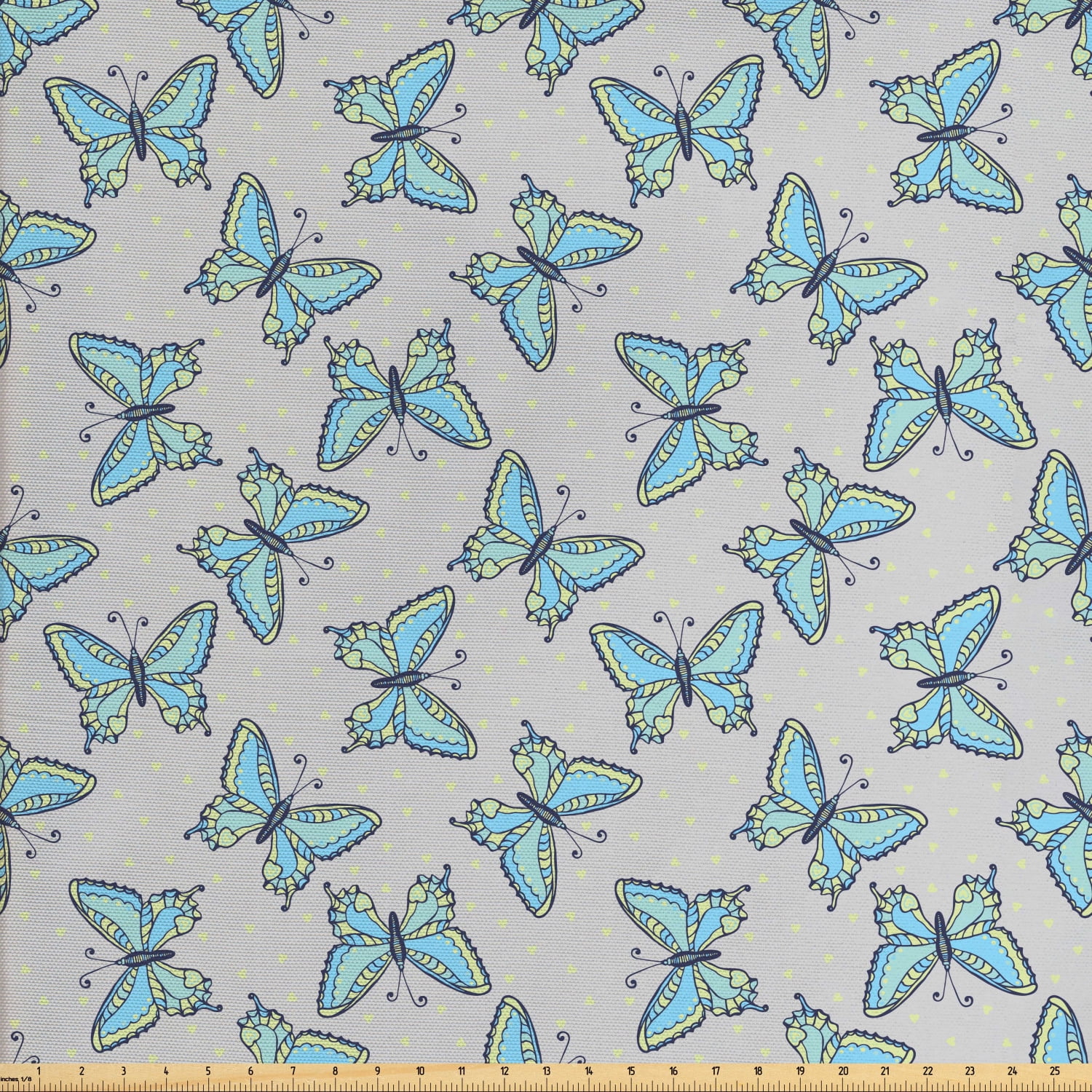 Butterfly Fabric by The Yard, Pattern of Insect and Tiny Hearts