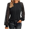 thumbnail image 2 of Fshiont Womens Long Sleeve Shirts Pleated Lace Tops Fall Fashion Outfits Business Casual Blouses Black XL, 2 of 6