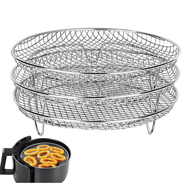 2pcs 8-Inch 3-Layers Air Fryer Rack Stackable Grid Grilling Rack Stainless Steel Round Rack for Home Kitchen Oven Cooker