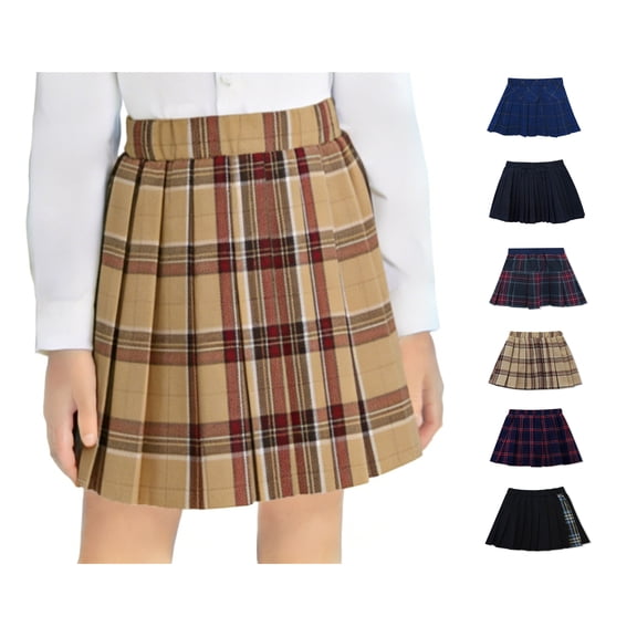 WAVSUF Girls Mini Skirt with Lining Trendy Pleated Elastic Waist Summer Back to School Uniform Skirt Brown 8