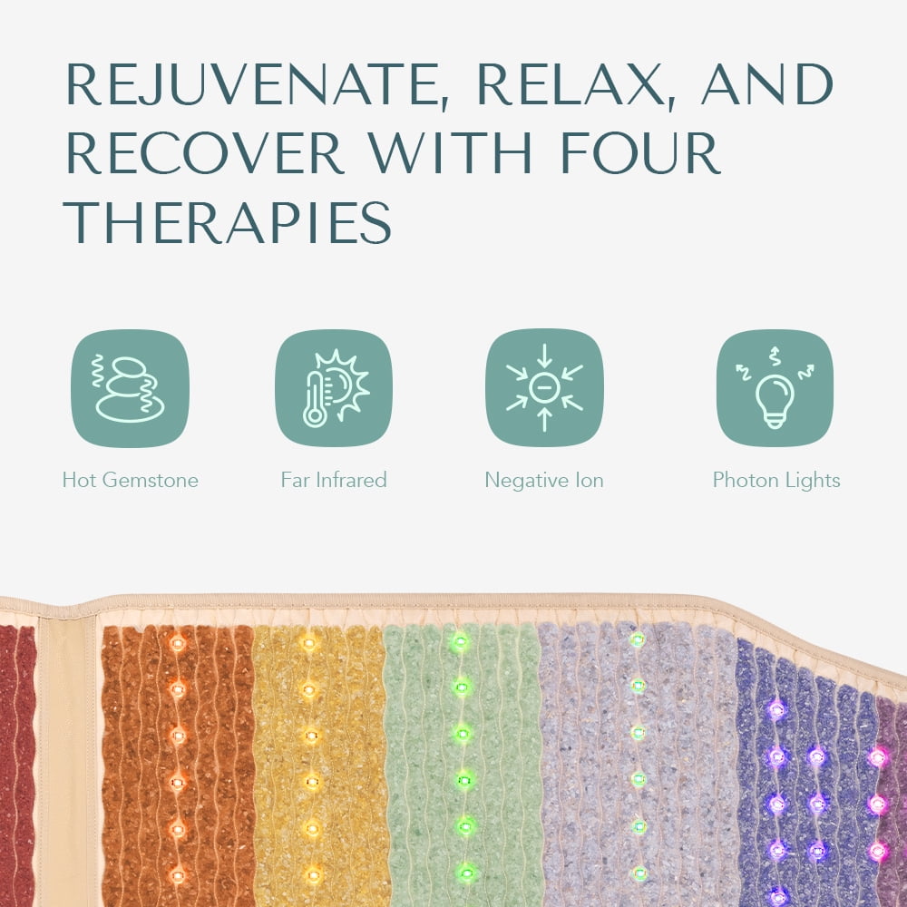 HealthyLine Rainbow Heated Chair Pad 5718 - Far Infrared Heating Pad - PEMF Mat with 7 Natural Healing Stones for Chakra, Reiki Balance - Biomat 57” x 18”