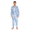 thumbnail image 3 of 1 Piece Adult Onesie Pajamas Cozy & Loose-Fit Sleepsuit Loungewear with Pockets Blue Watercolor Floral Pattern Large, 3 of 7