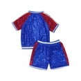 thumbnail image 6 of iixpin Kids Girls Sequin Dance Costumes Sparkly Short Sleeve Tops with Shorts Set Jazz Hip Hop Dance Blue 140, 6 of 7