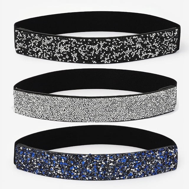 3 uds. Cinturón elástico con incrustaciones de diamantes de imitación, cinturón de cristal versátil a la moda para mujer