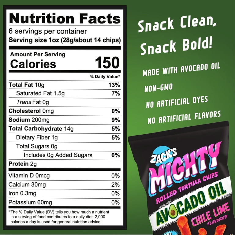 すずき　脂燃パッチ×3袋 Zack's Mighty Avocado Oil Rolled Tortilla Chips - Chile Lime, 6 oz
