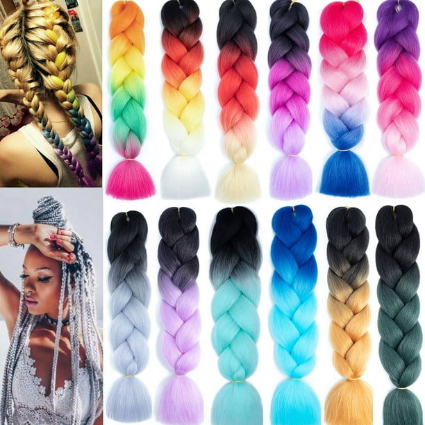 All-Colors Jumbo Braiding Hair 24 Long Afro Box Braid for Party Decor  Parts Use,Ombre Rainbow Xpression Hair Extensions 