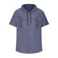 thumbnail image 4 of pstuiky camiseta de hombre, Blusa informal de manga corta con capucha, botones y bolsillo con cordón de color sólido para hombre. camisas casuales para hombre s, 4 of 6