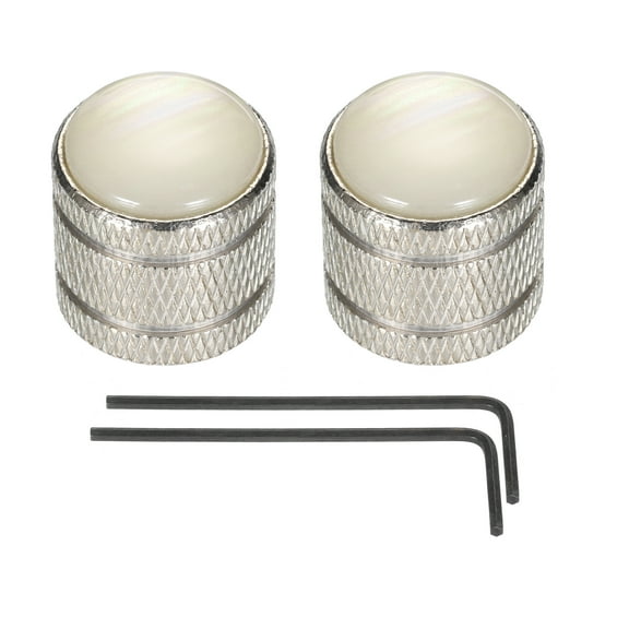 Uxcell Dome Knobs Guitar Knob 6mm White Shell Top Silver Metal Volume Tone Control with Inner Hexagon Spanner Knob 2Pack