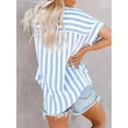 thumbnail image 3 of MORTTIC Women's Short Sleeve Striped Blouse – Casual Button Down V-Neck Shirt Tops, L, 3 of 5