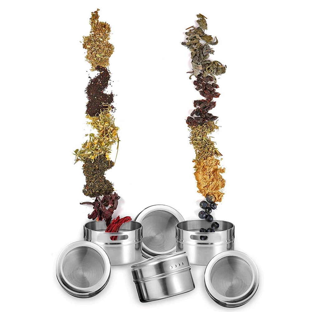 Kepooman 2 Pack Stainless Steel Storage Spice Containers with Sift & Pour Clear Top Lid for Camping Grill, Silver