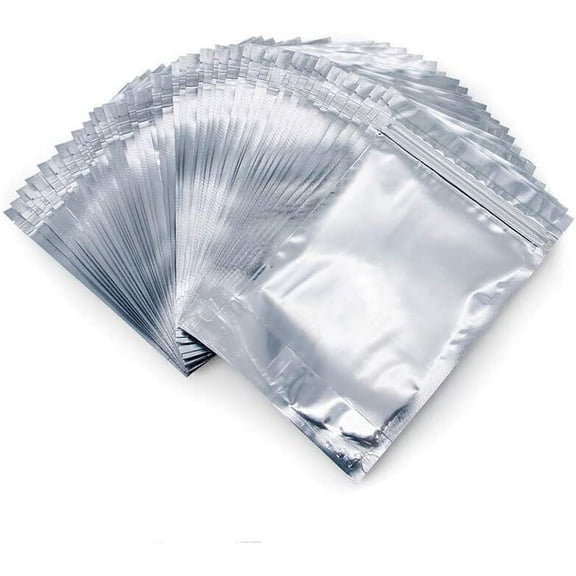 50PCS Clear Silver Resealable Stand Up Foil Mylar Zip Lock Heat Seal Food Bags Pouch