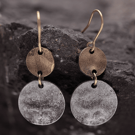 Hammered Copper Disc - BOGO Hammered Disc Earrings in Silver and Copper Patina Finish
