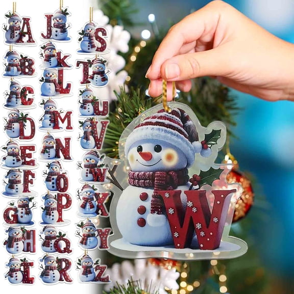 Christmas Snowman Letter Ornament, 3.15 in 2D Acrylic Alphabet Hanging Decoration, for Christmas Tree, Mantel, Gift, Holiday Decor(W)