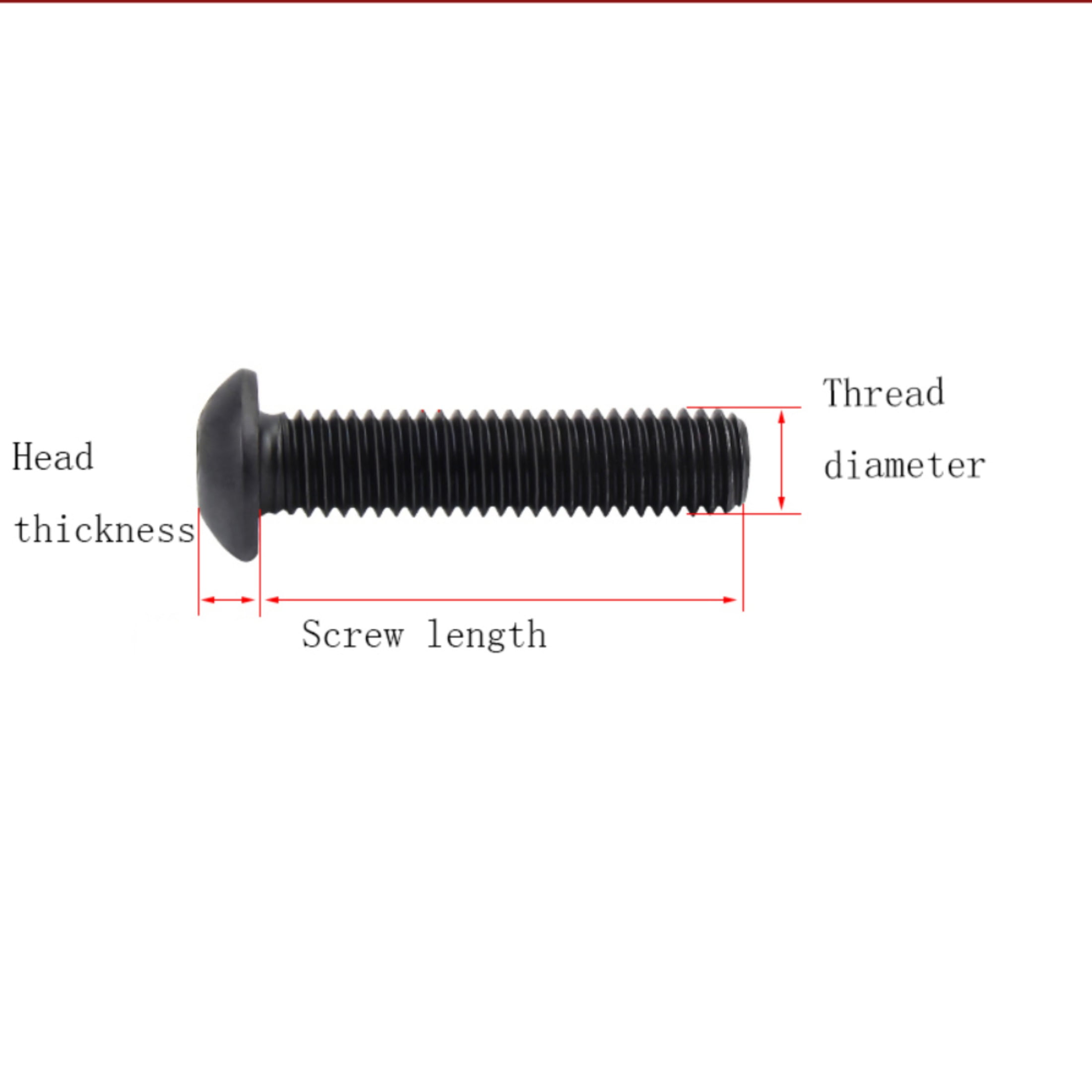 50 PCS Carbon Steel Inner Hexagonal Round Head Screw, M6x12mm ,Head thickness: 3.3mm.
