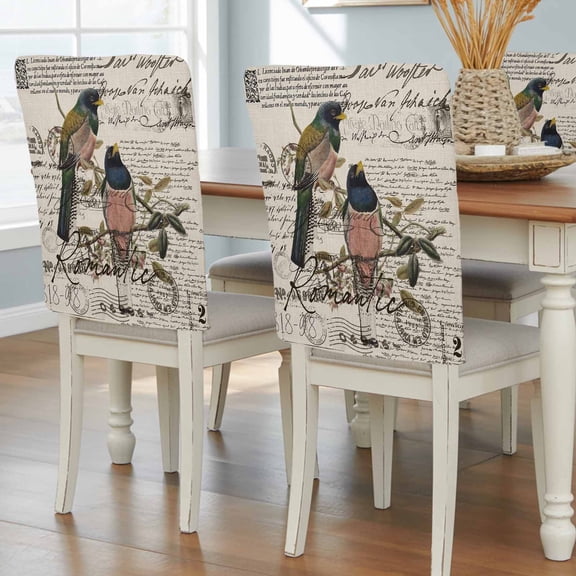 Vintage Birds Chair Back Covers, Removable Chair Covers for Dining Chairs Set of 4, Washable Chairs Slipcovers Back Seat Protector for Wedding Party 19"x20"