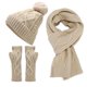 thumbnail image 4 of Conjunto de 3 piezas de gorro, bufanda y guantes de punto con retorcimientos de masa frita para abrigar a las mujeres en otoño e invierno, 4 of 5
