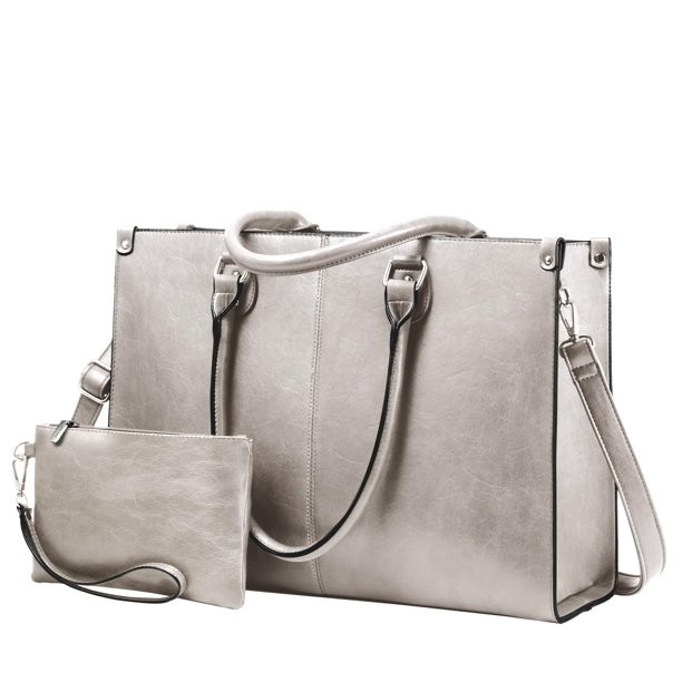 Bolsa para portátil LOVEVOOK para mujer, 15.6 pulgadas, piel vintage, marrón