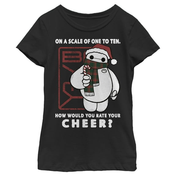 Girl's Big Hero 6 Christmas Baymax Cheer Scale Graphic Tee Black X Small