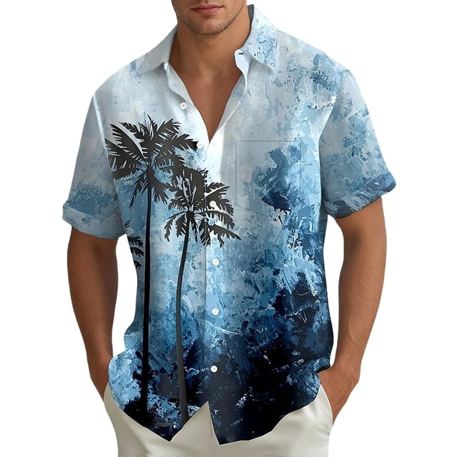 MDUKONU Men's Button Down Shirt Short Sleeve Soft Work Wear Blue L