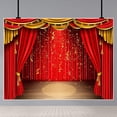 thumbnail image 1 of Toiles de Fond de Scène de Théâtre Lumières de Scène Dorées Ruban Rideaux Rouges Décorations de Plancher en Bois Rustiques Toile de Fond Enfants Adultes Portrait Accessoires de Studio Photo Spectacle de Talents Toile de Fond de Photographie, 1 of 5