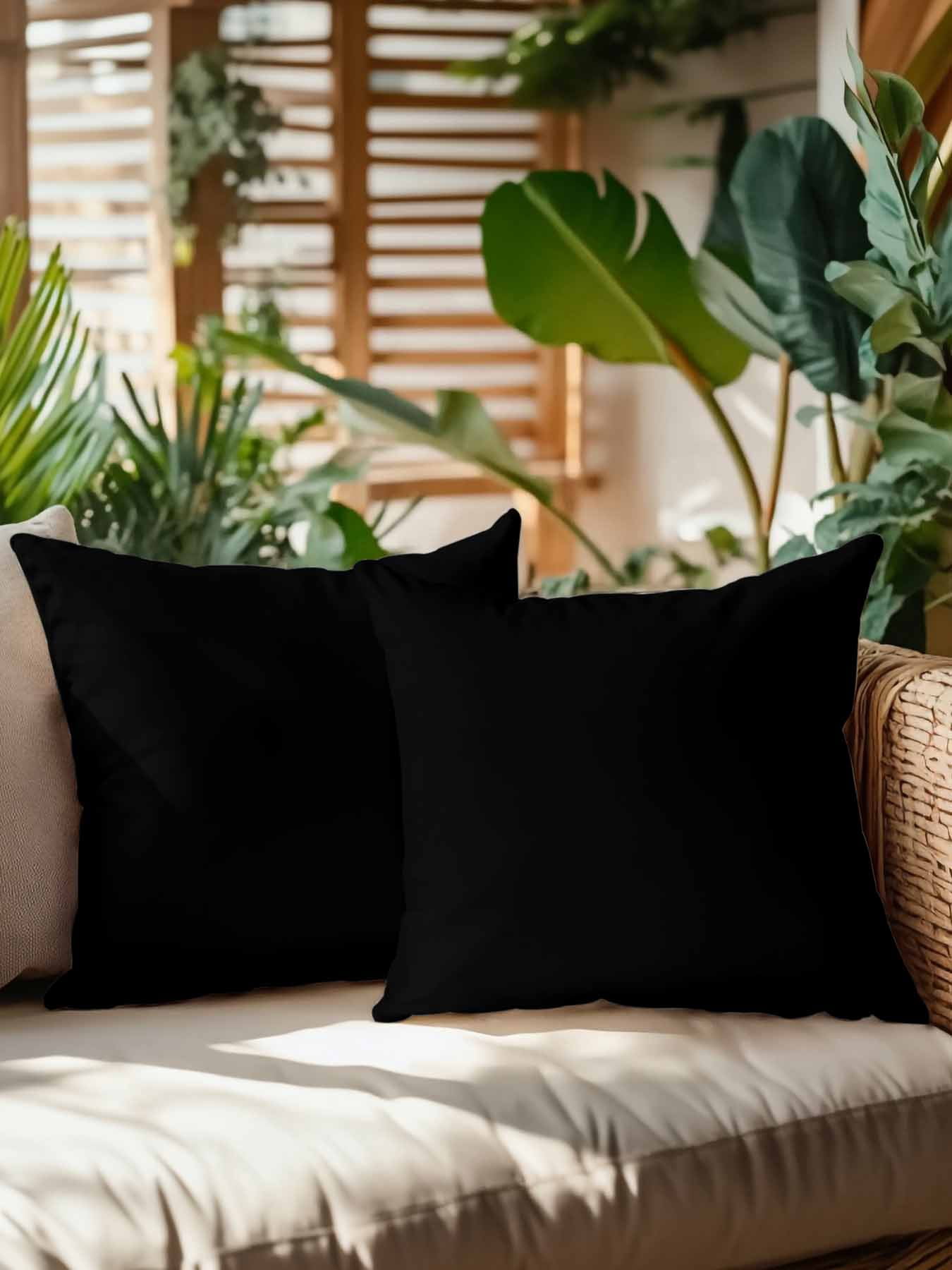 Waterproof Outdoor Throw Pillows with Inserts 18"x18" Set of 2, Black Soft Decorative Pillowcases for Couch Bedroom, Pure Black Pillow Covers for Sofa Living Room