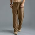 thumbnail image 5 of Caqnni Men's Drawstring Linen Pants Casual Summer Beach Loose Trousers (Z00-Brown,L), 5 of 7