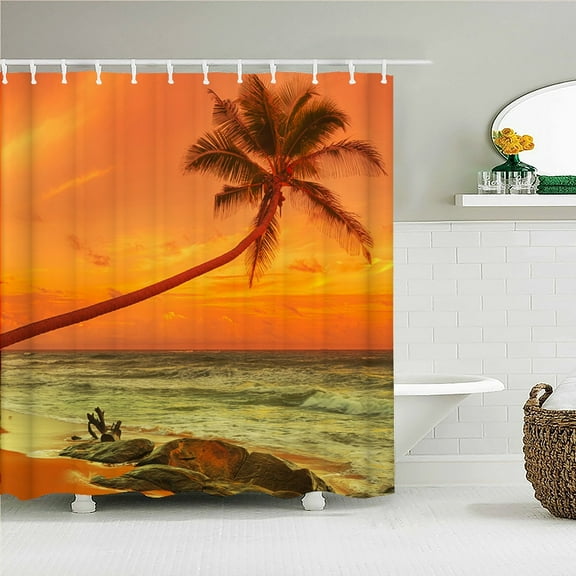 Sunlight Ocean Beach Fabric Shower Curtain Bathroom Curtains Sunset Dusk Sea large Size 300x180CM Bath Screen with 12