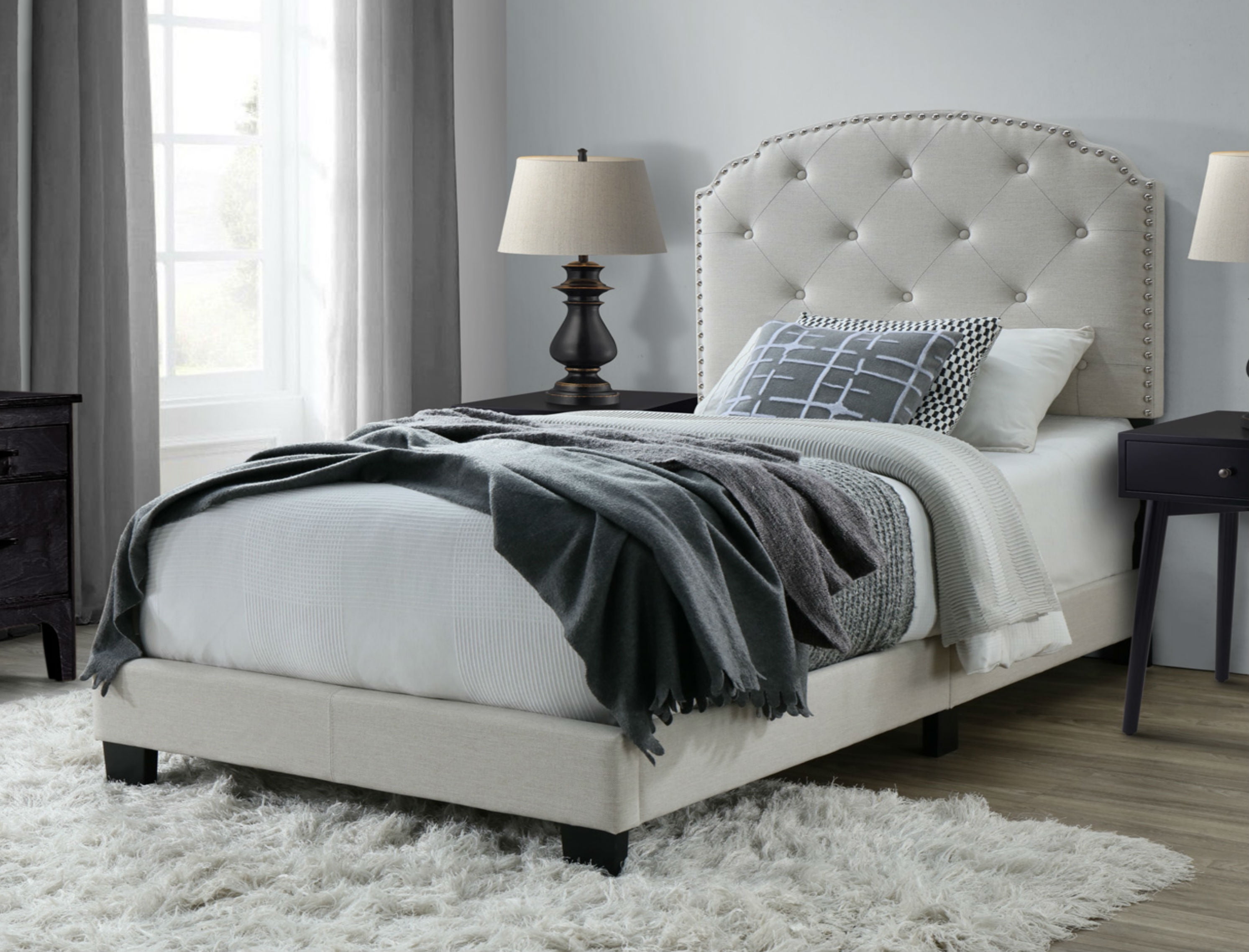 DG Casa Wembley Tufted Upholstered Panel Bed Frame with Nailhead Trim