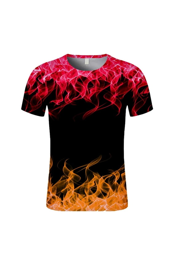 Men's Summer T-Shirts Novelty 3D Pattern Colorful Tees Flame Graphic Shirts Crewneck Short Sleeve Tops T Shirt fot Young Boys(Red,M)