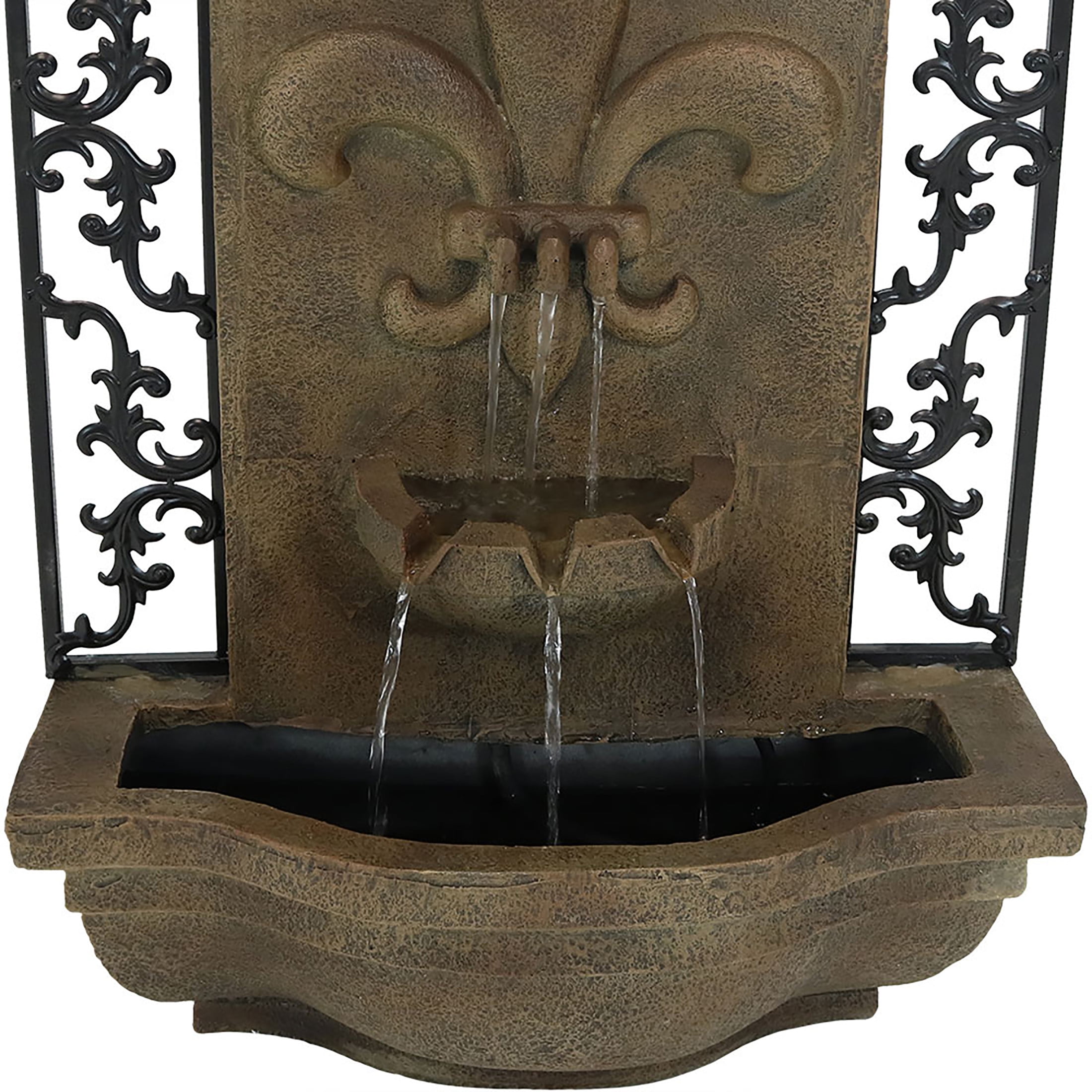 Sunnydaze French Lily Polystone Outdoor Wall Fountain, Florentine Finish